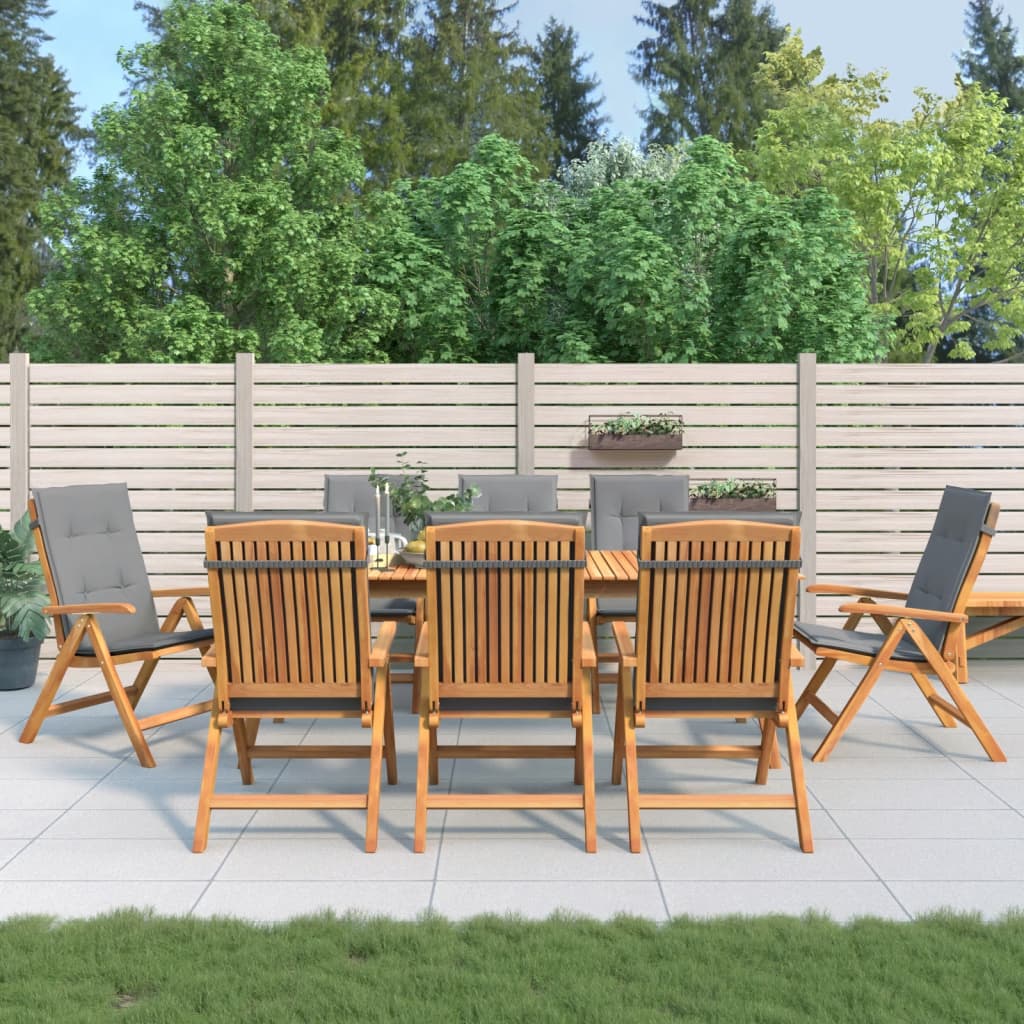 Cadeiras de jardim reclináveis c/ almofadões 8 pcs teca maciça