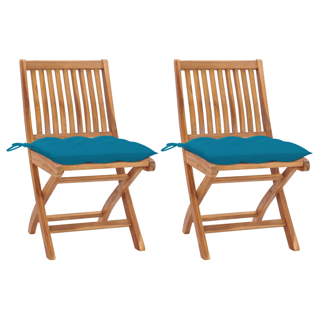 Cadeiras de jardim c/ almofadões azul-claro 2 pcs teca maciça