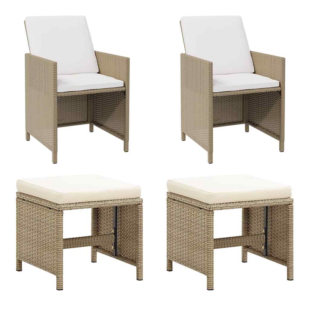 Cadeiras de jardim com bancos 2 pcs vime PE bege