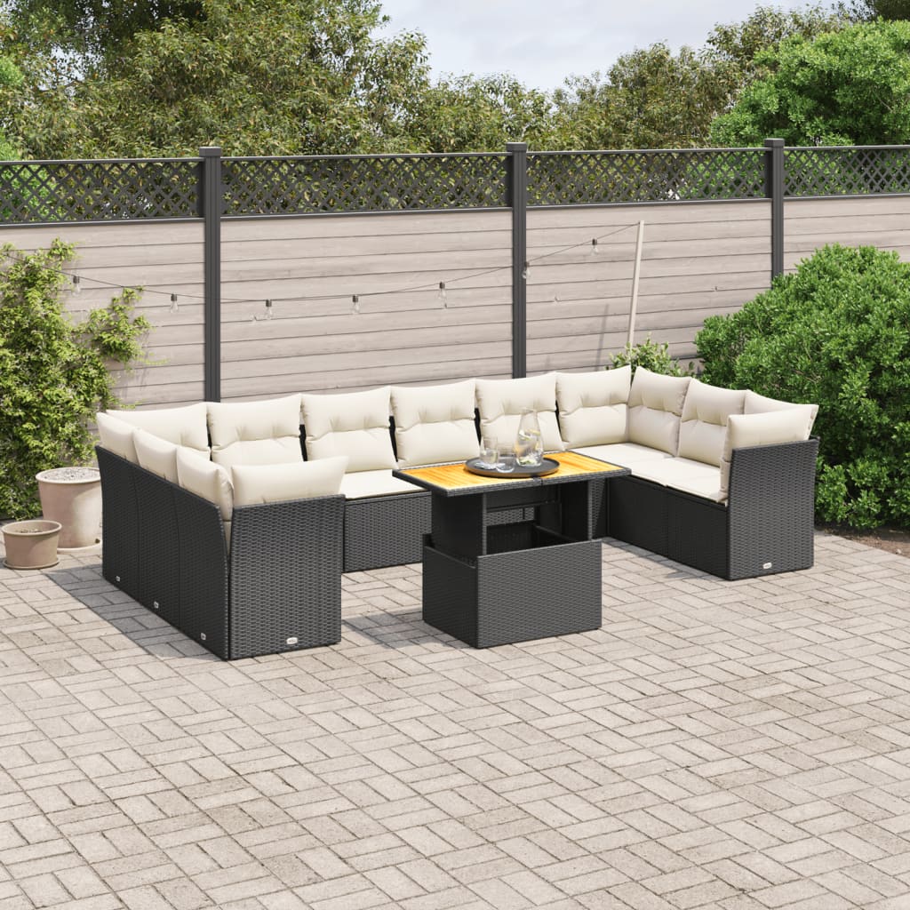 11 Pcs conjunto sofás de jardim c/ almofadões vime PE preto