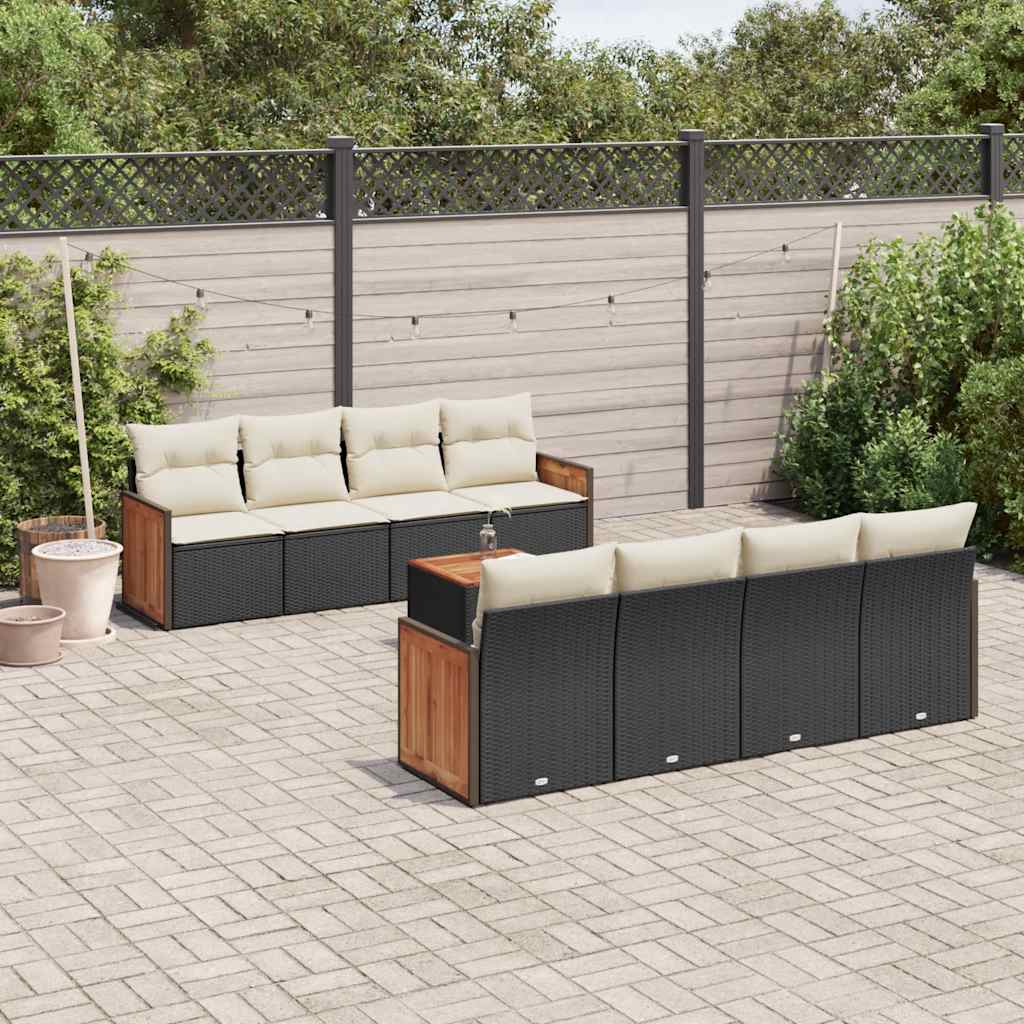 9 Pcs conjunto de sofás p/ jardim c/ almofadões vime PE preto