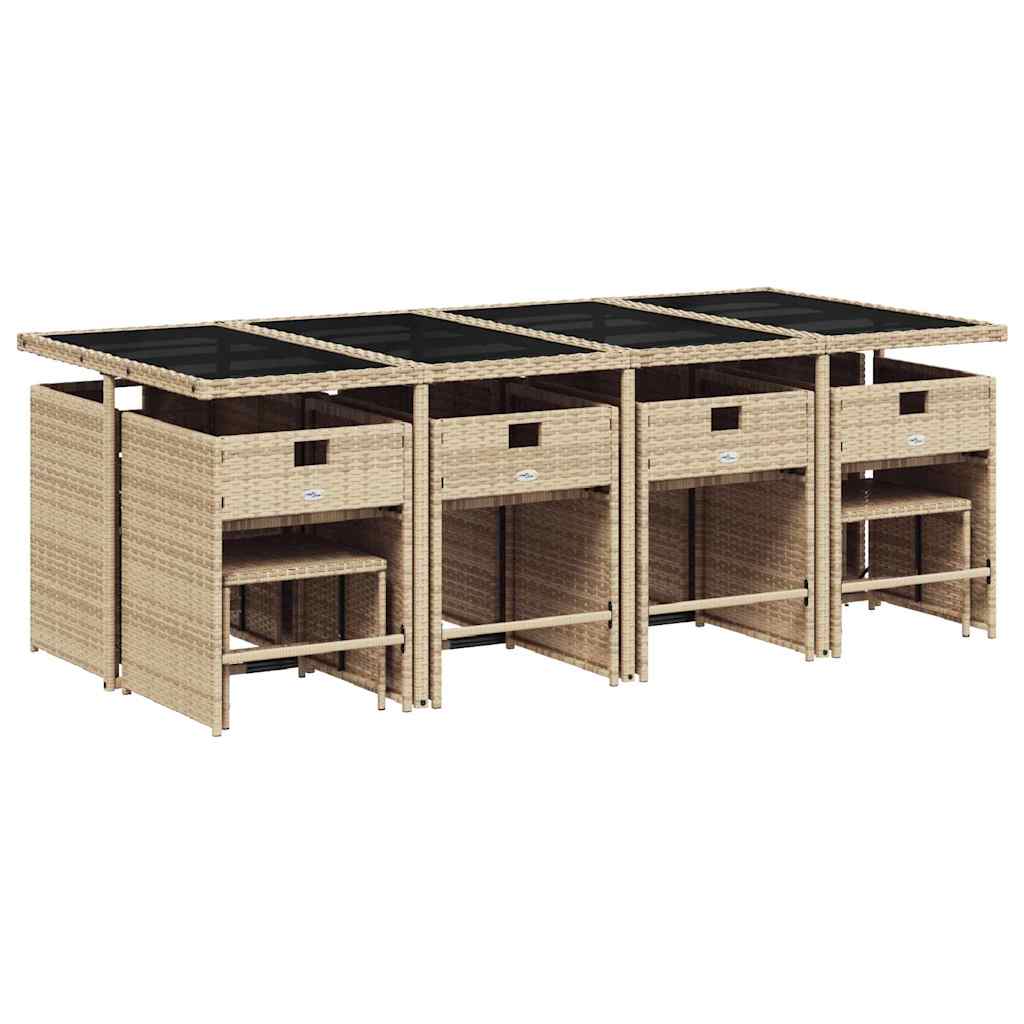 13 Pcs conjunto de jantar p/ jardim com almofadões vime PE bege