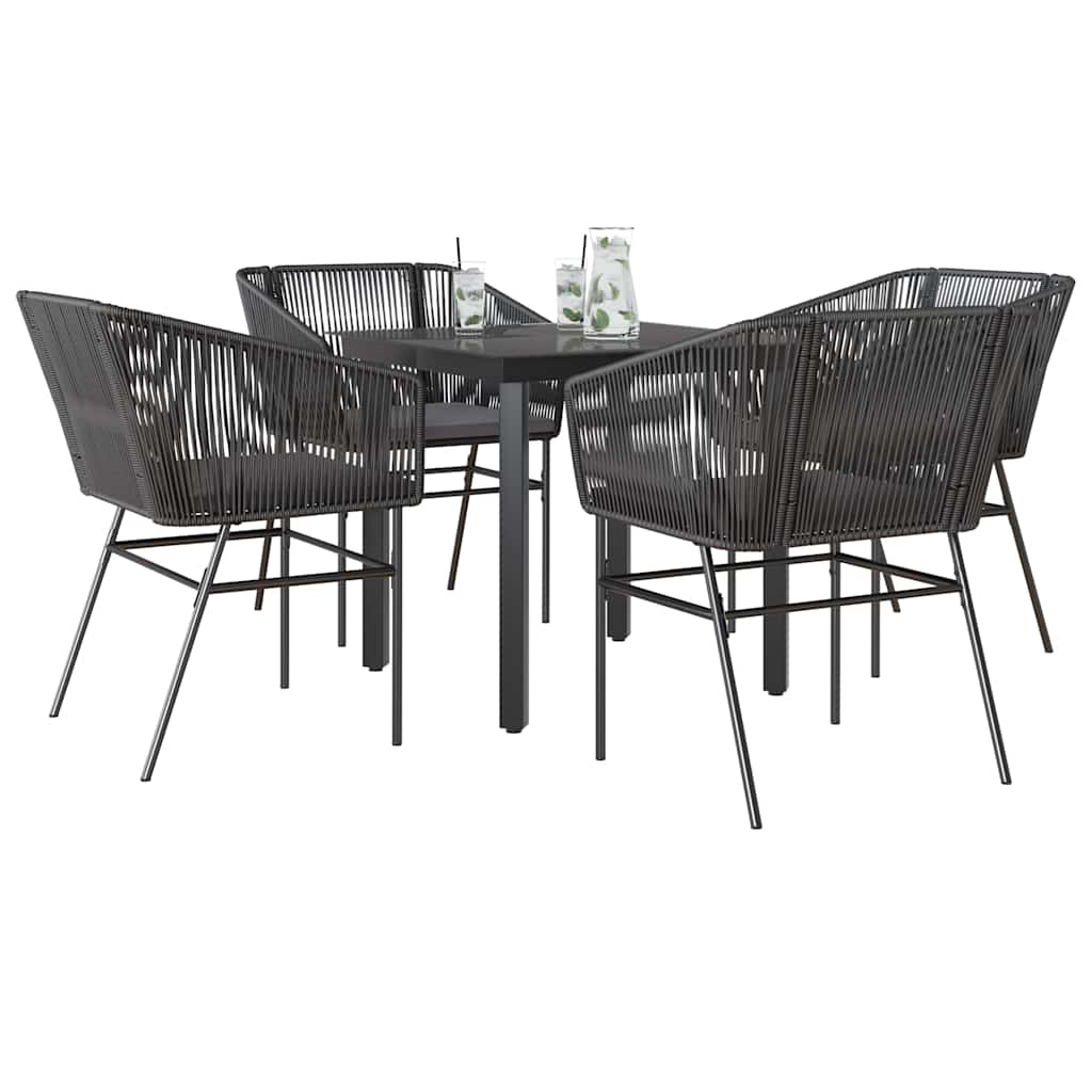 Conjunto de jantar jardim 5 peças almofadas vidro vime PE preto