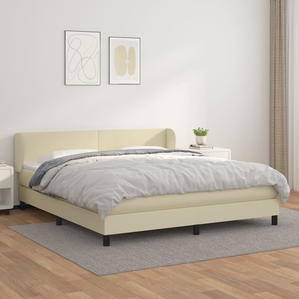 Cama com molas/colchão 160x200 cm couro artificial cor creme