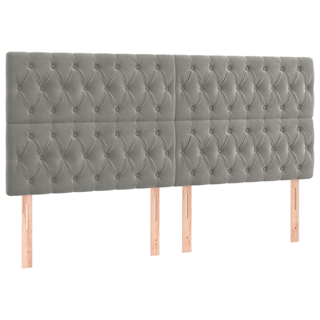 Cabeceira cama c/ luzes LED veludo 180x7x118/128cm cinza-claro