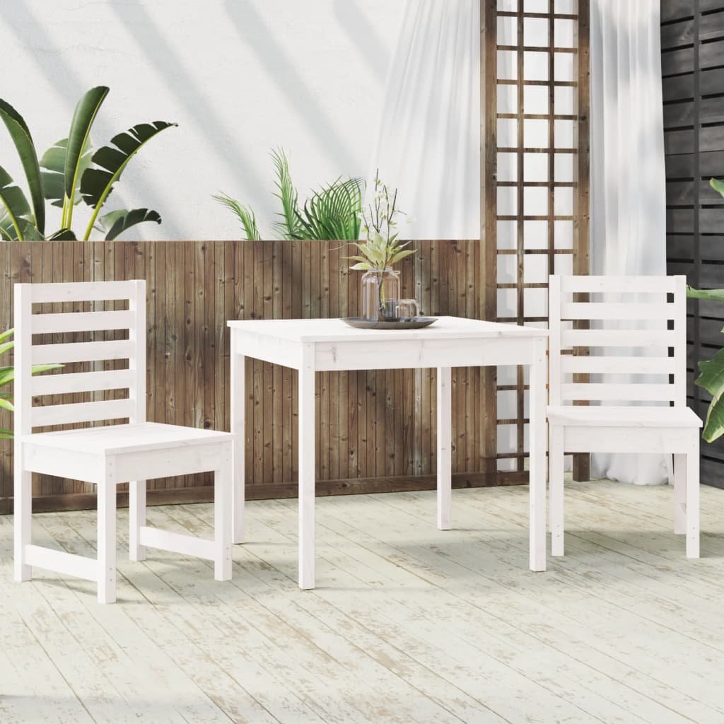 3 Pcs conj. bistrô para jardim madeira de pinho maciça branco