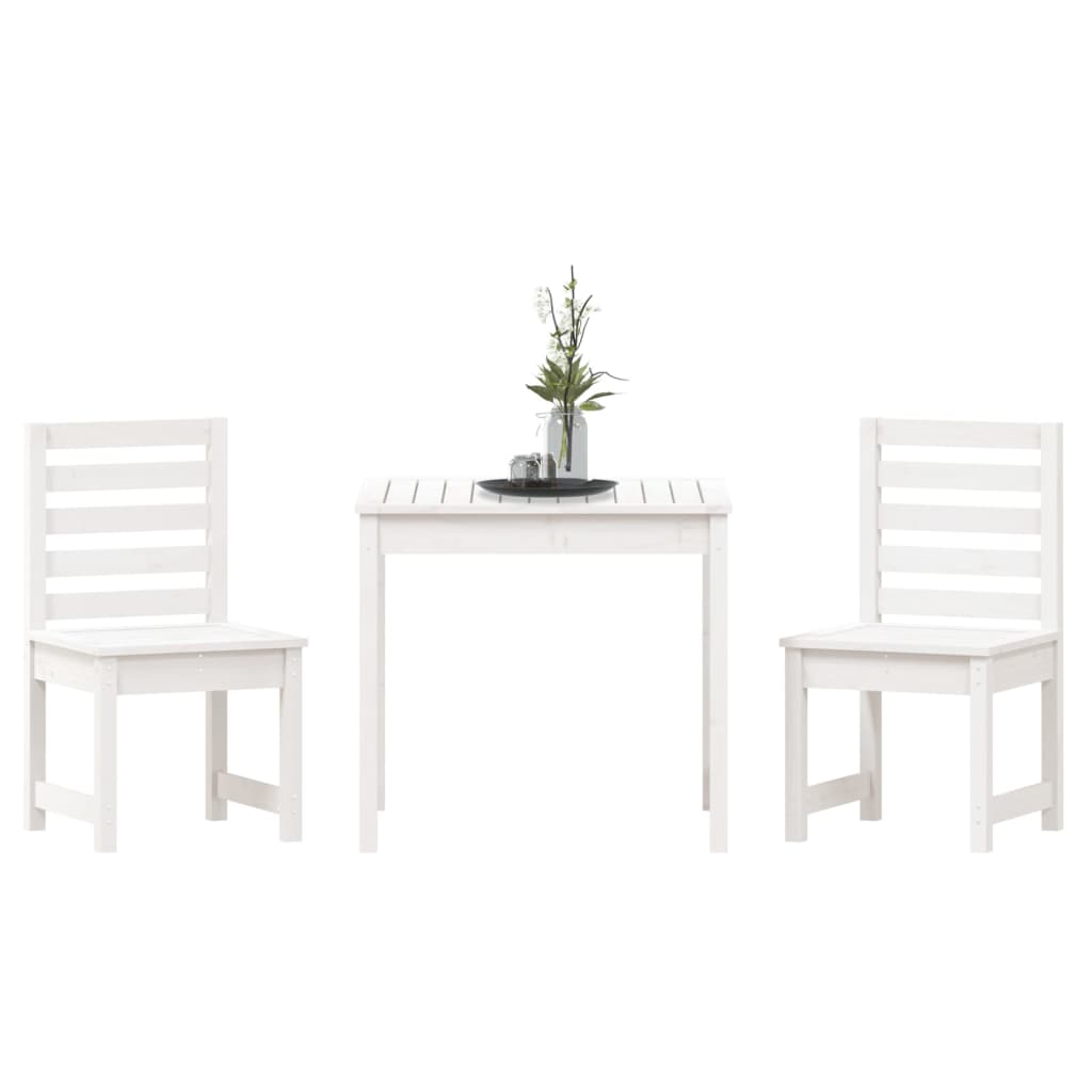 3 Pcs conj. bistrô para jardim madeira de pinho maciça branco