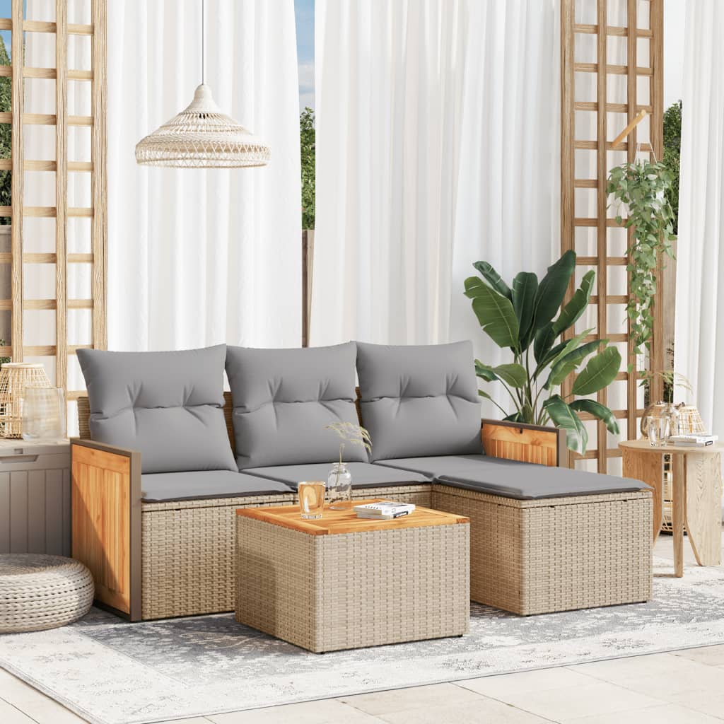 5 Pcs conjunto de sofás p/ jardim com almofadões vime PE bege