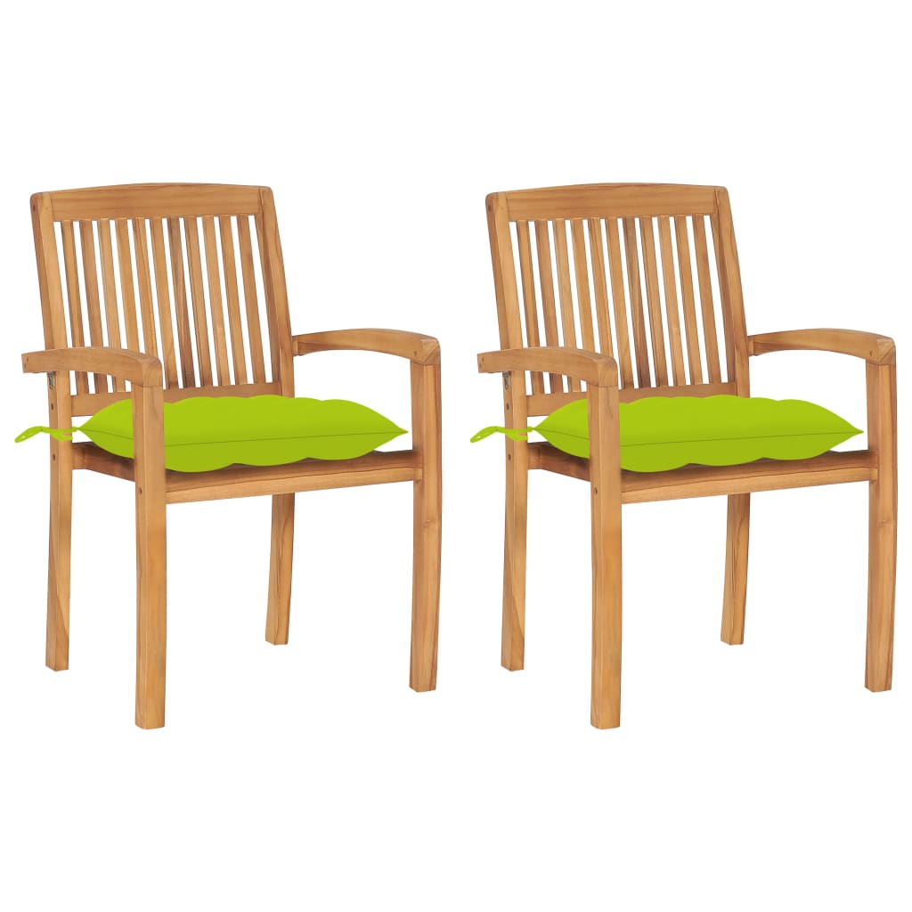 Cadeiras jardim c/ almofadões verde brilhante 2 pcs teca maciça
