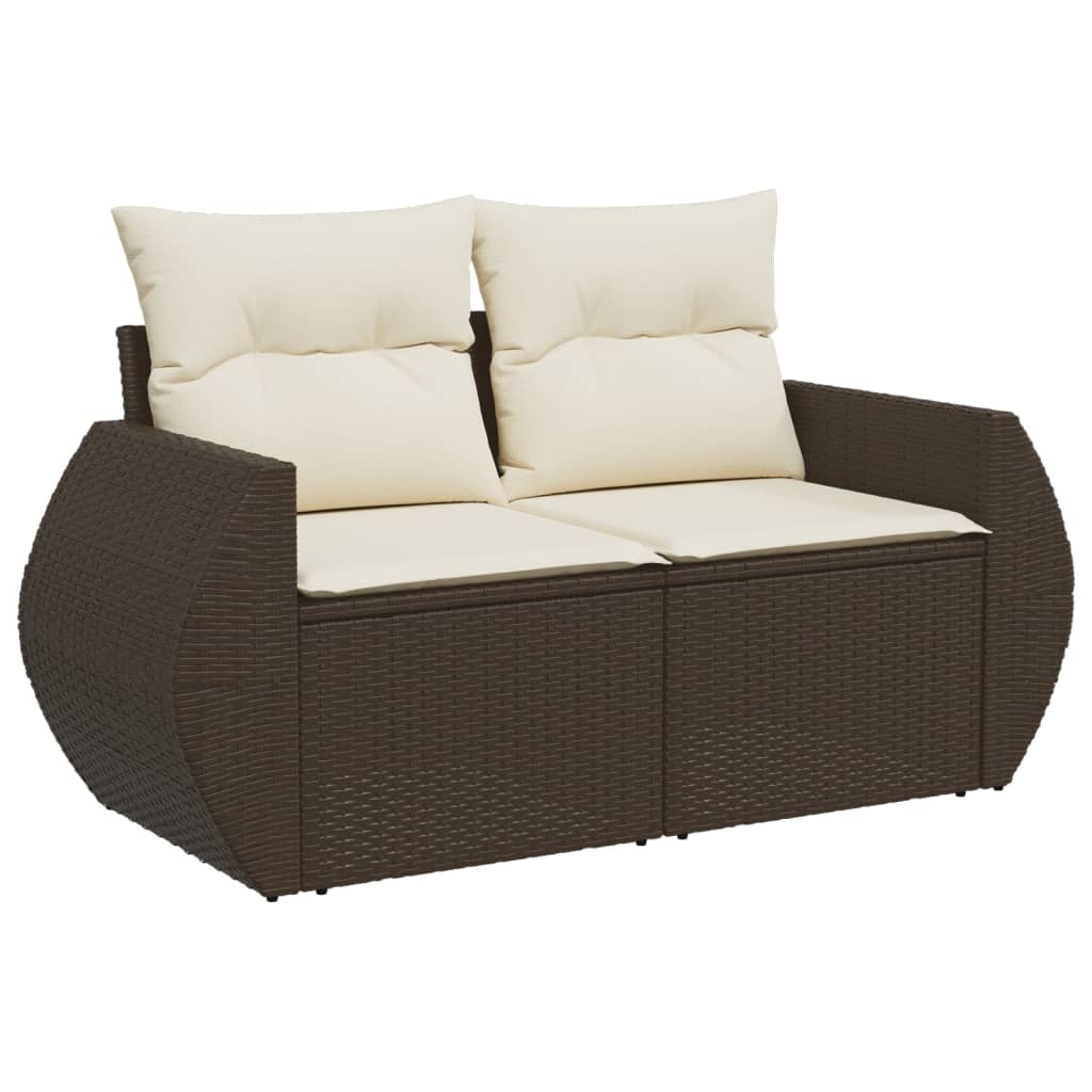 11 Pcs conjunto sofás de jardim c/ almofadões vime PE castanho
