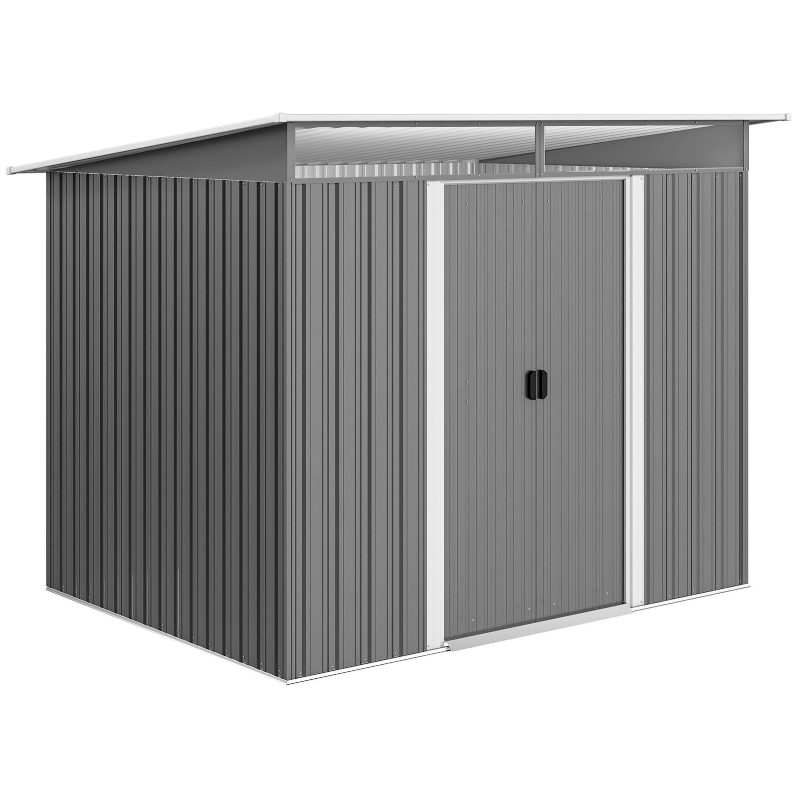 Abrigo de Jardim 4,5 m² 260x194x200 cm Abrigo Exterior Metálico com 2 Portas Deslizantes para Armazenamento de Ferramentas Cinza