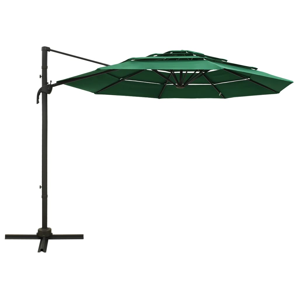 Guarda-sol de jardim 4 camadas c/ poste de alumínio 3x3 m verde
