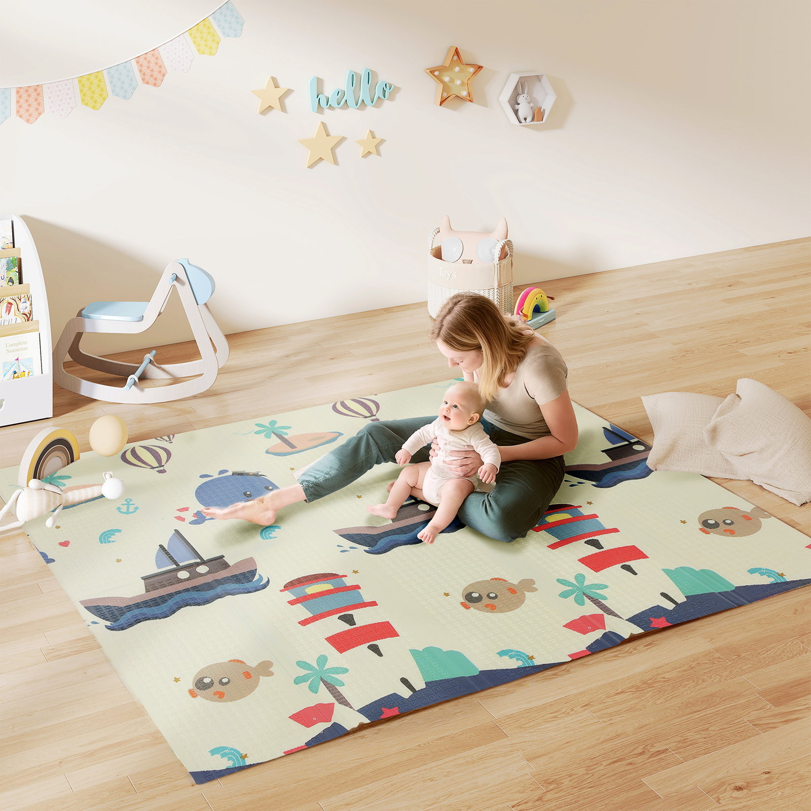 Tapete de atividades para bebé dobrável e reversível 196x176 cm tapete de brincar para bebé xpe dupla face impermeável multicolor