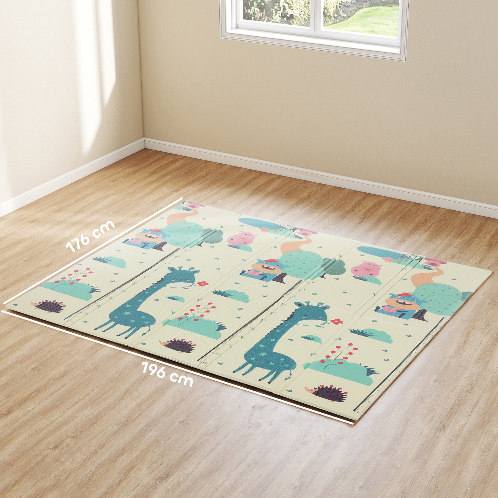 Tapete de atividades para bebé dobrável e reversível 196x176 cm tapete de brincar para bebé xpe dupla face impermeável multicolor
