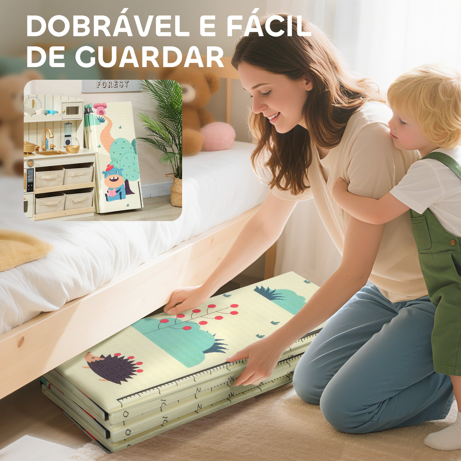 Tapete de atividades para bebé dobrável e reversível 196x176 cm tapete de brincar para bebé xpe dupla face impermeável multicolor