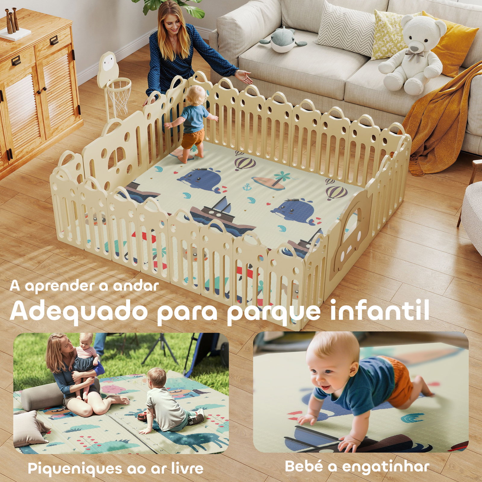 Tapete de atividades para bebé dobrável e reversível 196x176 cm tapete de brincar para bebé xpe dupla face impermeável multicolor