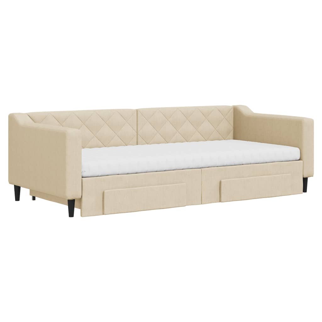 Sofá-cama com gavetão e gavetas 90x200 cm tecido cor creme