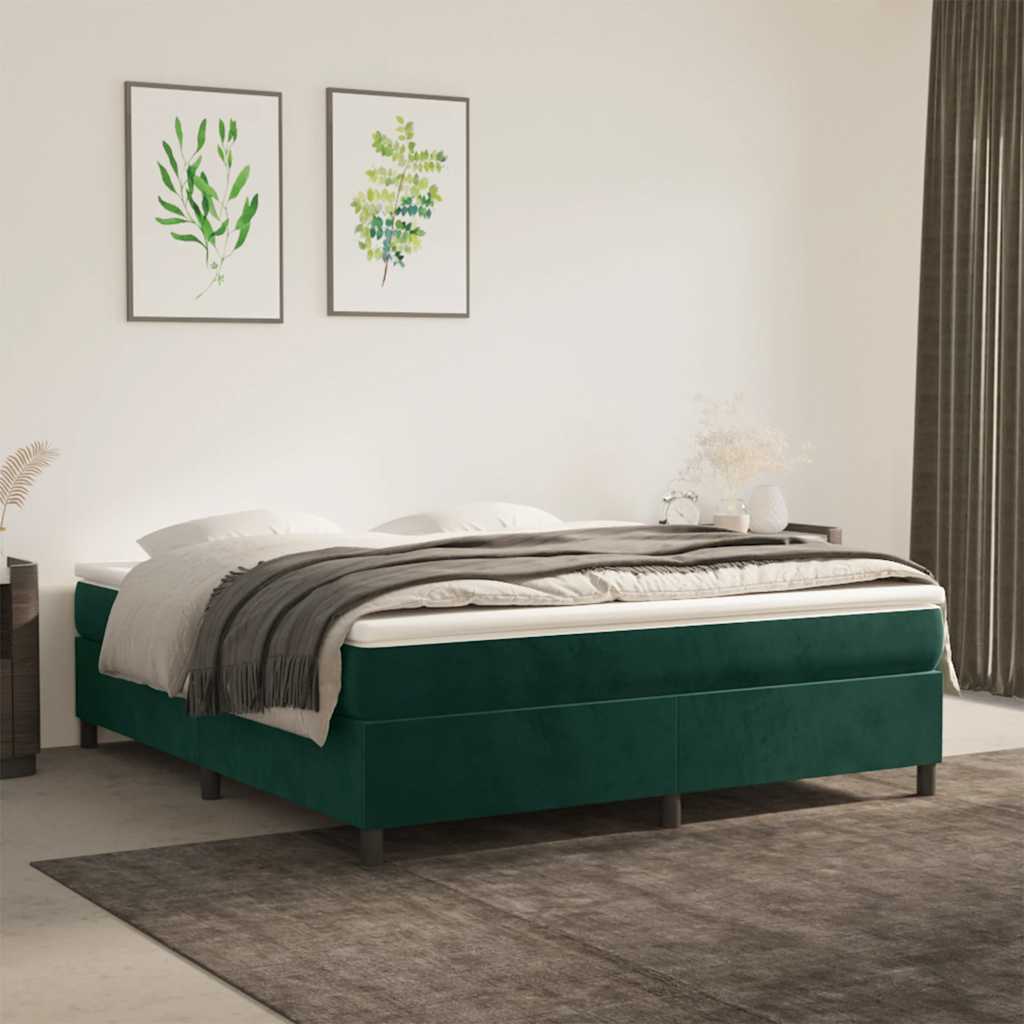 Cama com molas/colchão 180x200 cm veludo verde-escuro