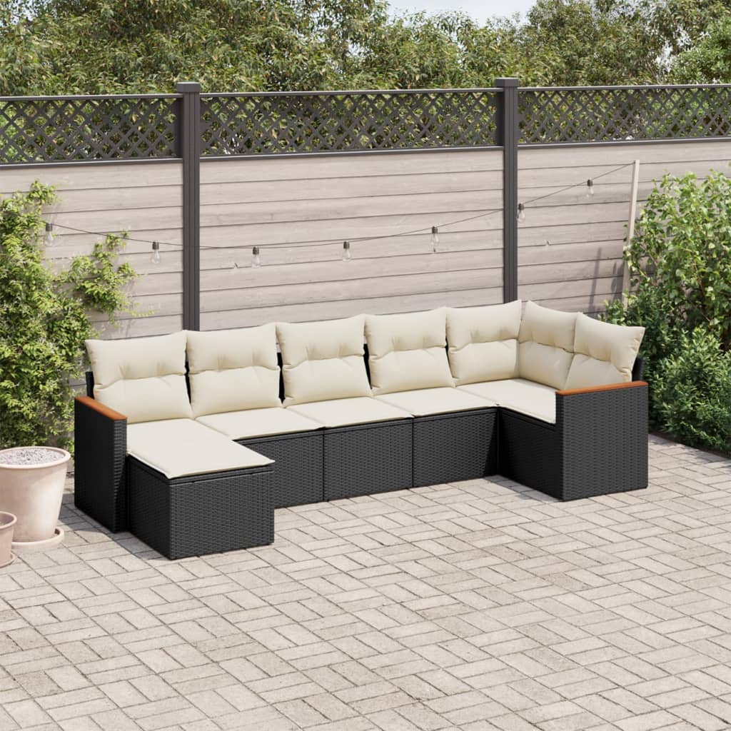 7 Pcs conjunto de sofás p/ jardim c/ almofadões vime PE preto