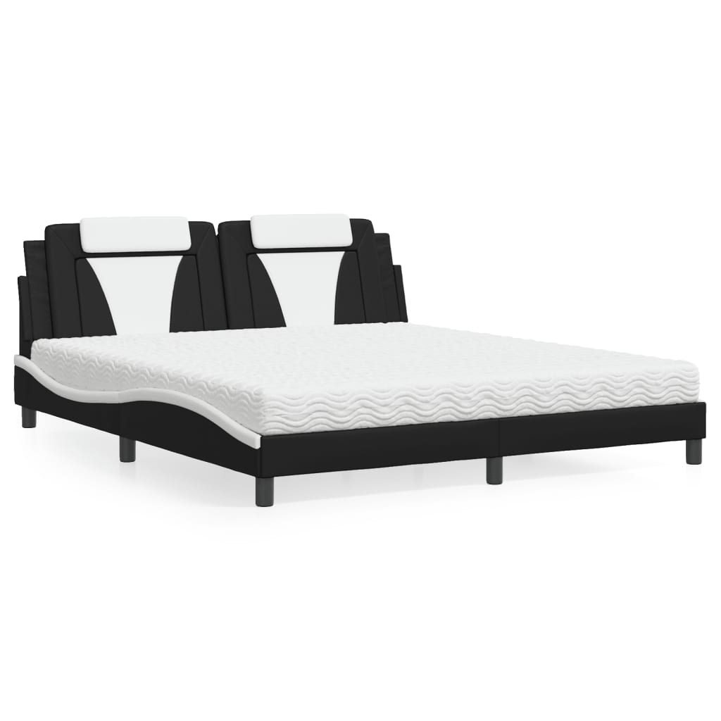 Cama viana com colchão 180x200 cm couro artificial preto e branco