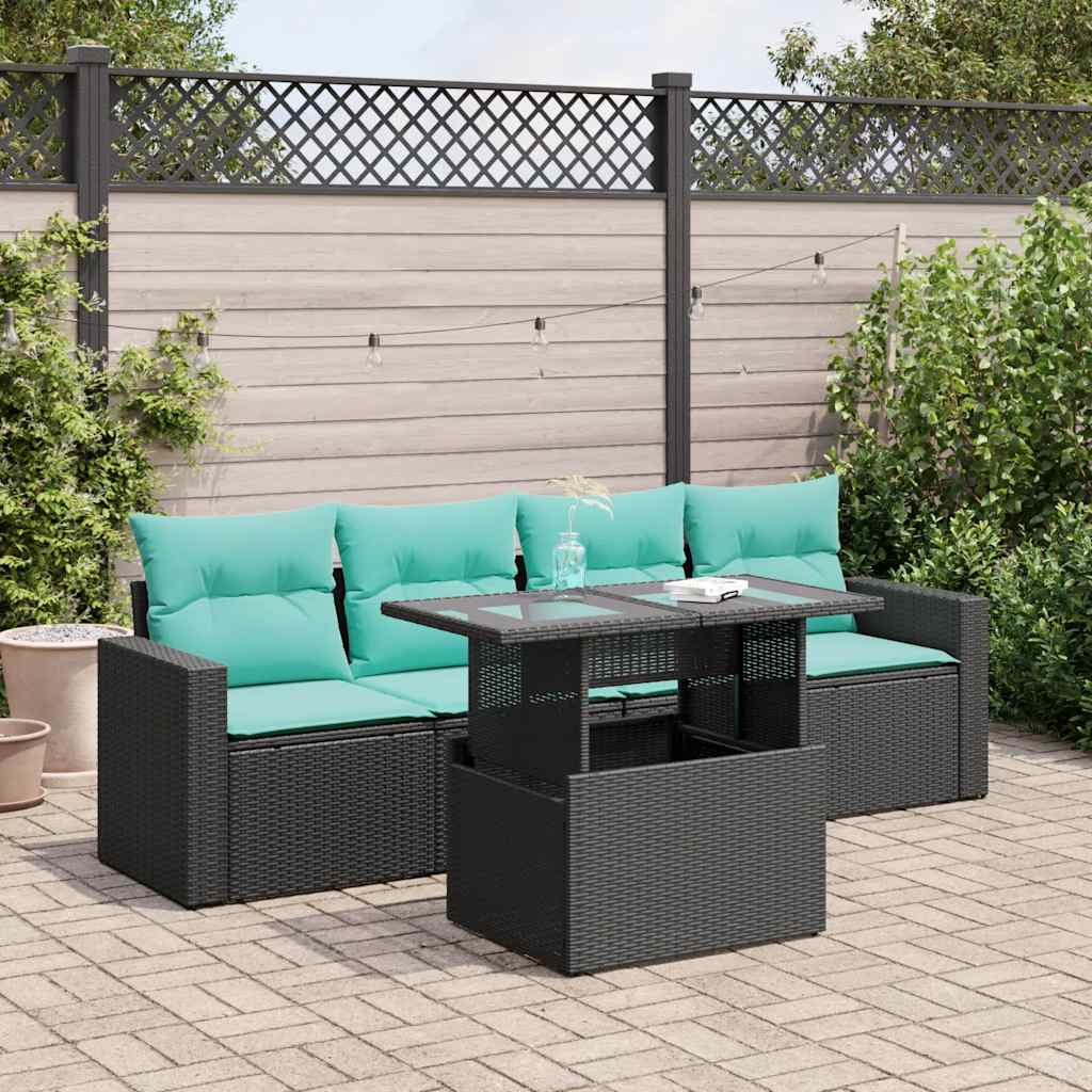 5 Pcs conjunto sofás de jardim com almofadões acácia e vime PE