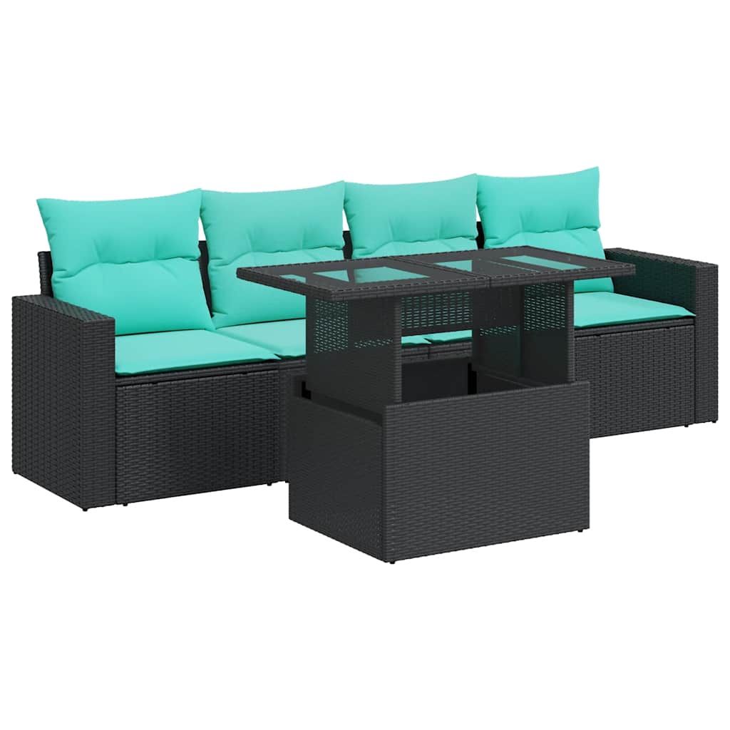 5 Pcs conjunto sofás de jardim com almofadões acácia e vime PE