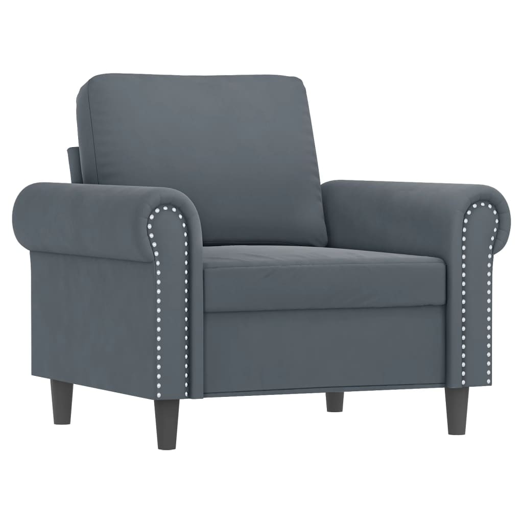 3 Pcs conjunto de sofás com almofadões veludo cinzento-escuro