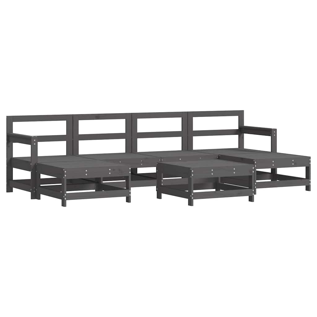 7 Pcs conjunto lounge jardim c/ almofadões madeira maciça cinza