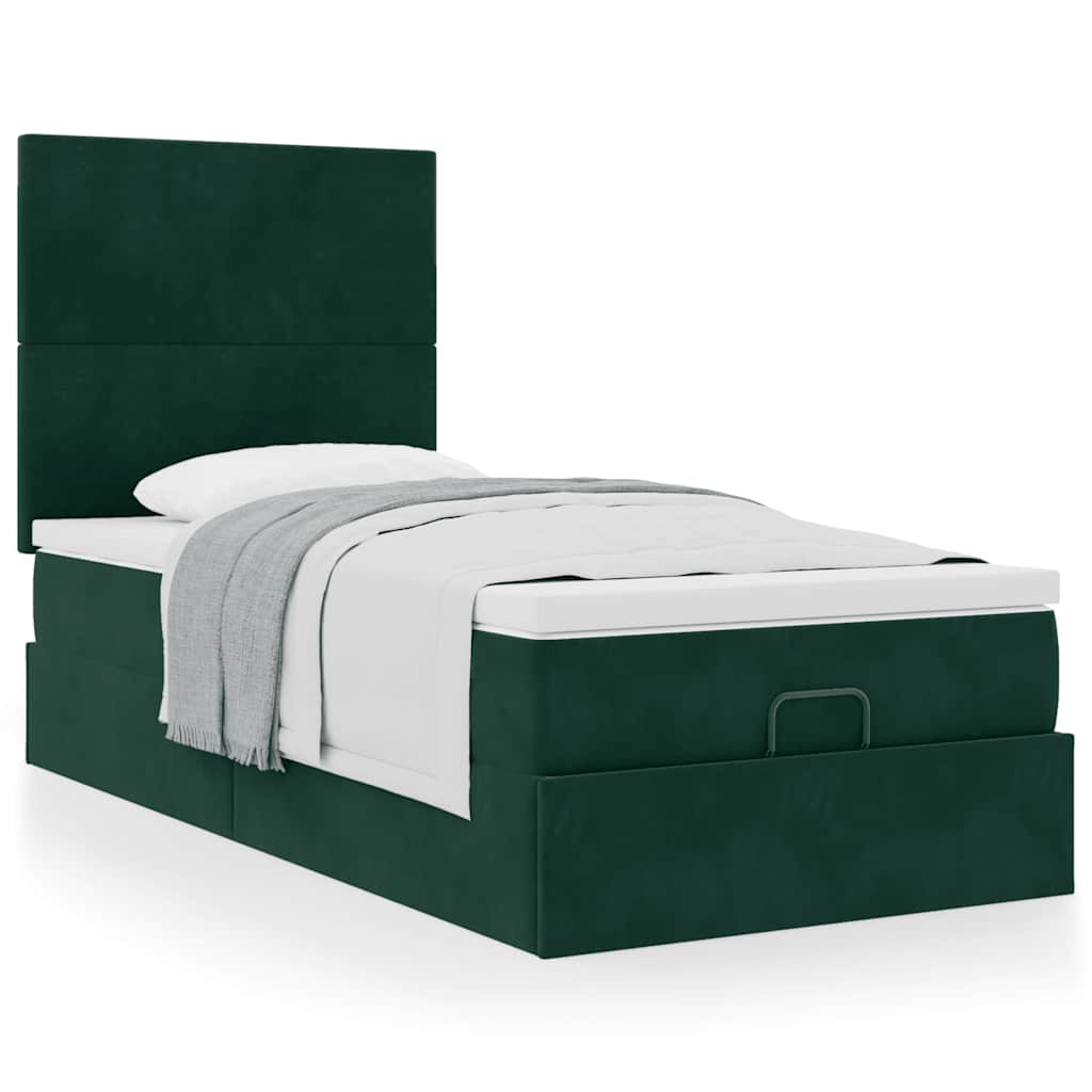 Estrutura de cama otomana colchões 90x200cm veludo verde escuro