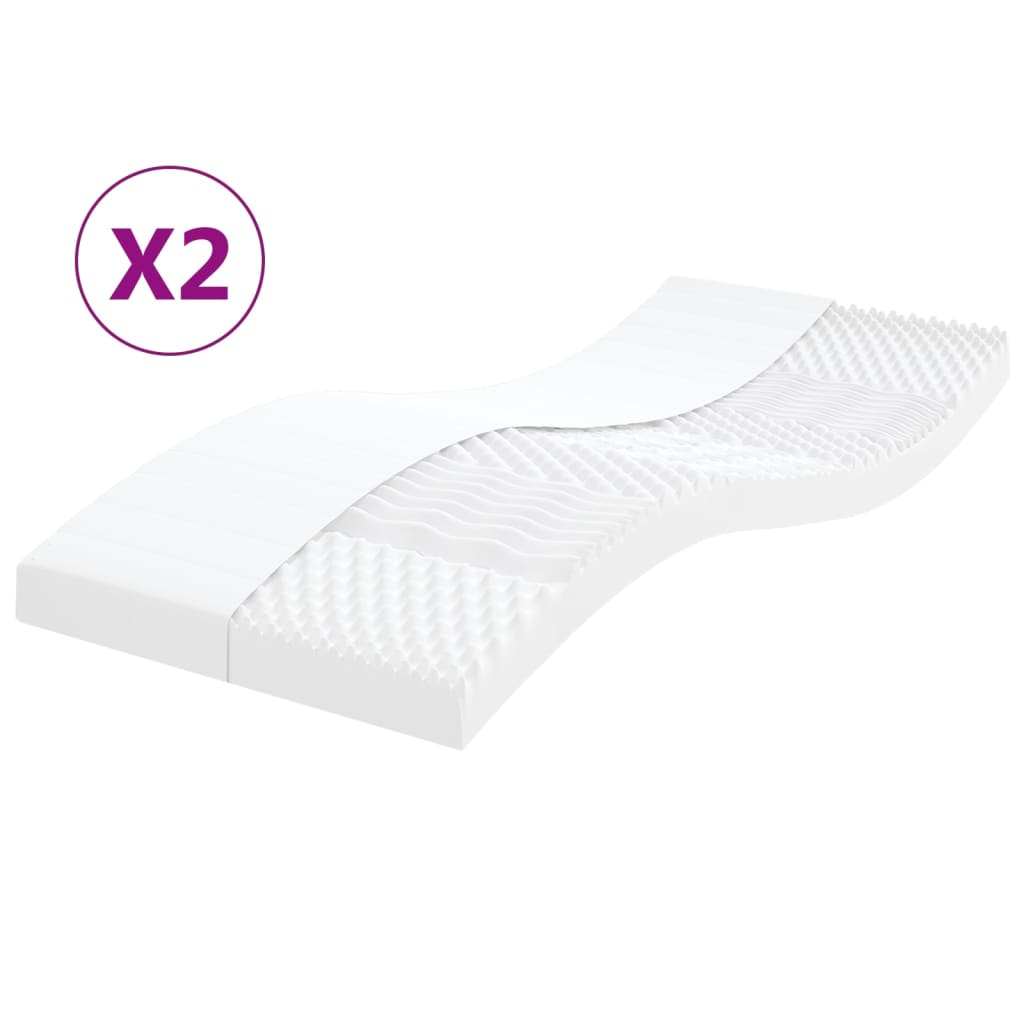 Colchões de espuma 2 pcs 80x200 cm 7 zonas dureza 20 ild branco