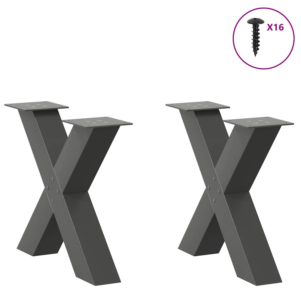Pés para mesa de centro em formato de x, 2 peças, antracite, 60x (42-43) cm, aço