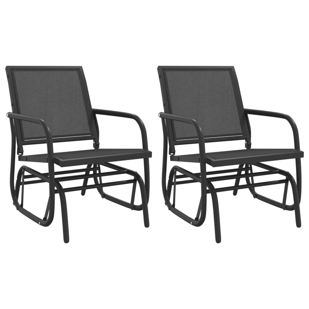 3 Pcs conj. lounge oscilante para jardim textilene e aço preto