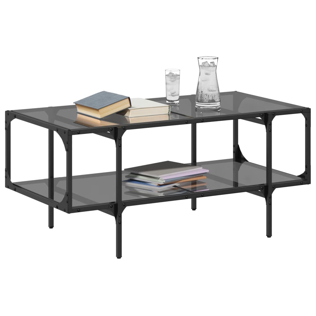 Mesa de centro com topo em vidro preto 98,5x50x45 cm aço