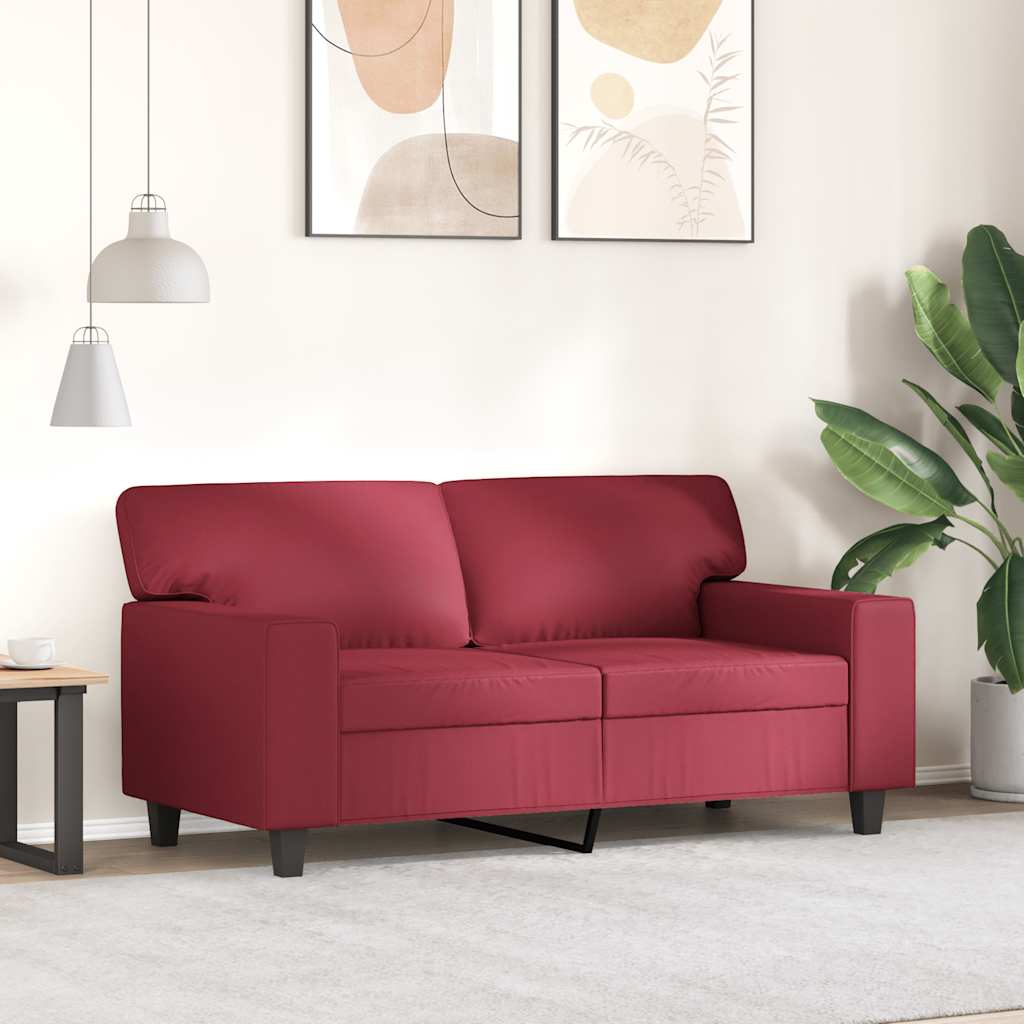Sofá de 2 lugares 120 cm couro artificial vermelho tinto