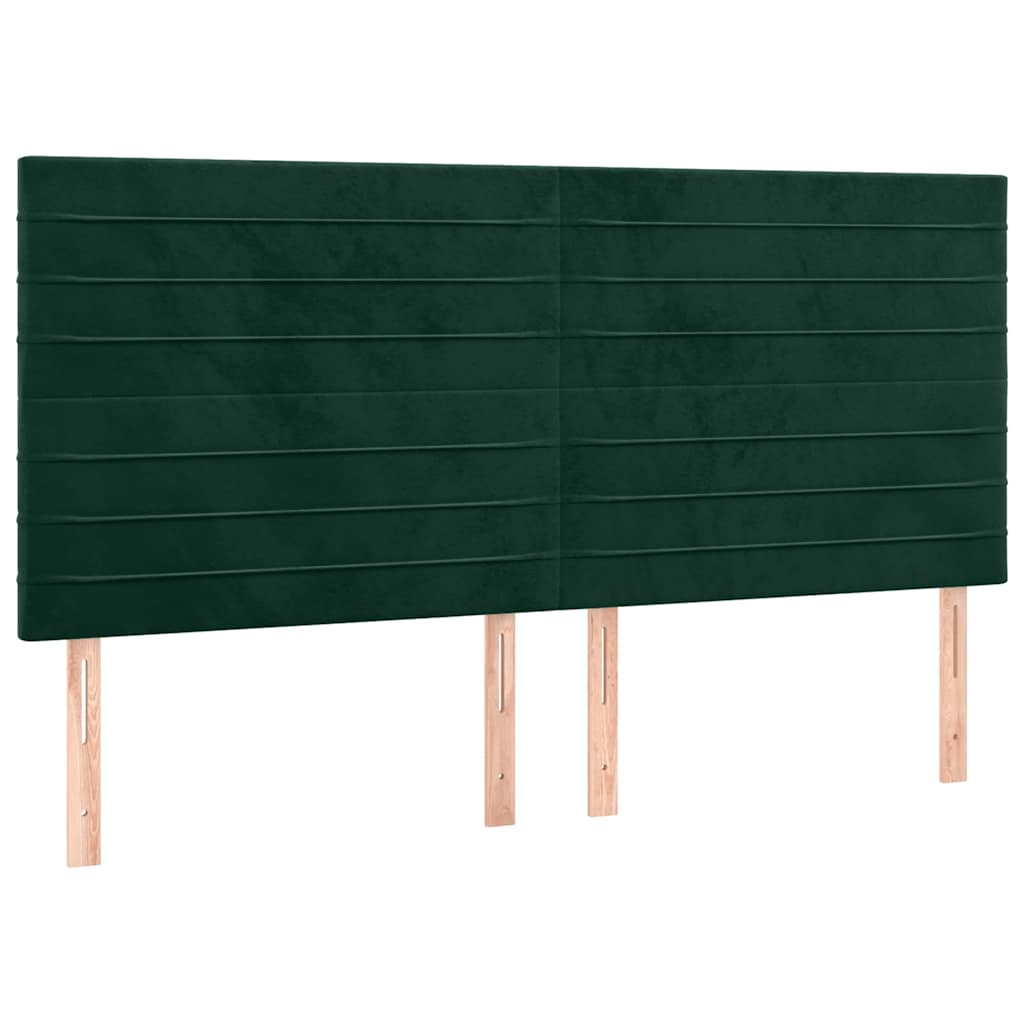 Cabeceira de cama c/ LED veludo 160x5x118/128 cm verde-escuro