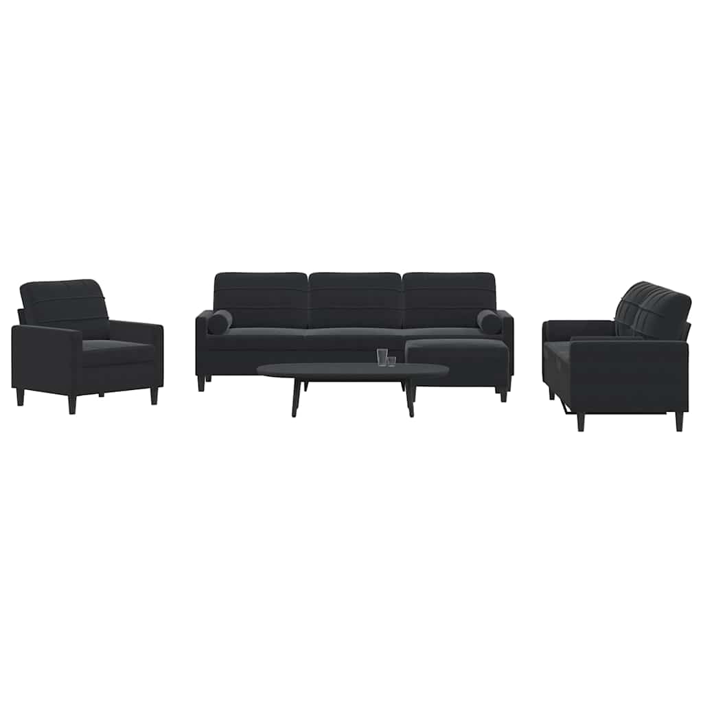 4 Pcs conjunto de sofás com almofadões e rolos veludo preto