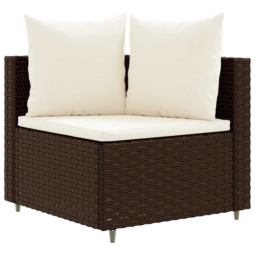 5 Pcs conjunto sofás p/ jardim c/ almofadões vime PE castanho