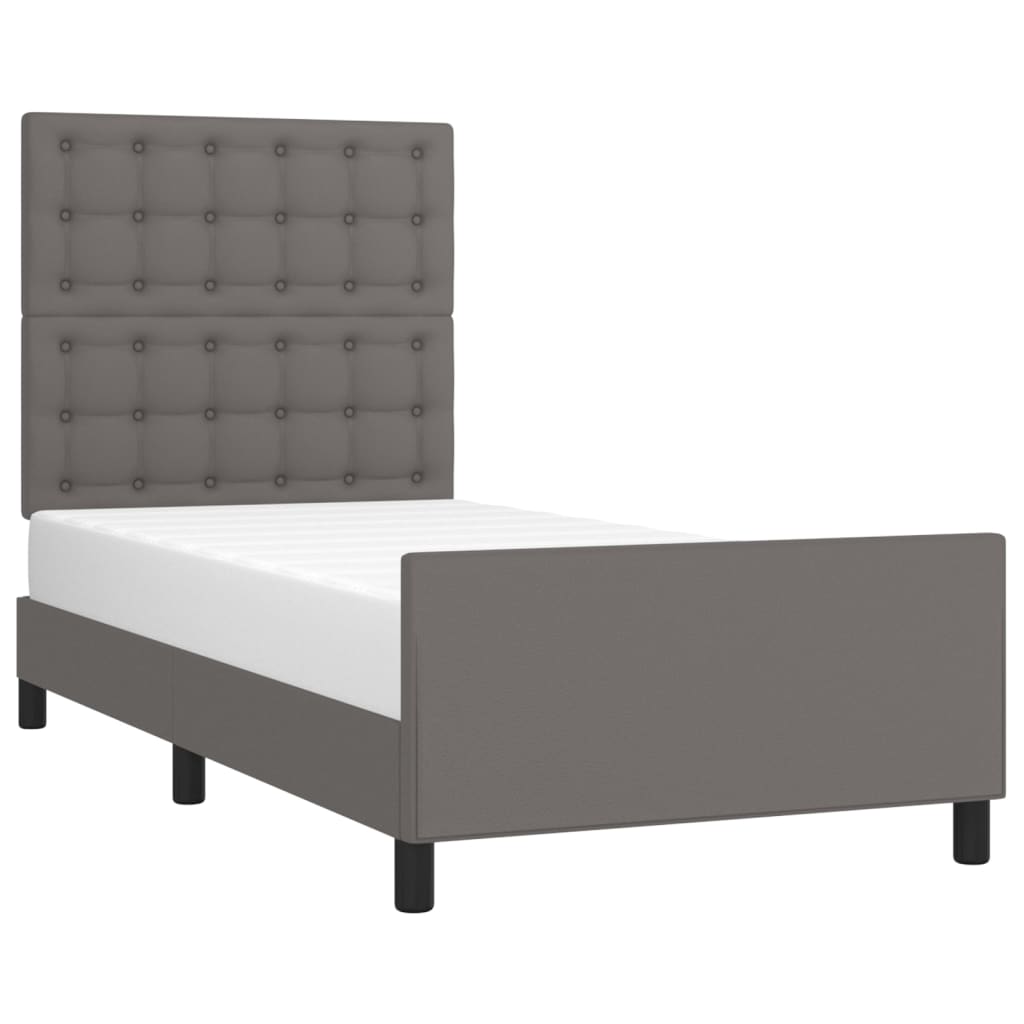 Estrutura cama c/ cabeceira couro artificial 80x200 cm cinzento