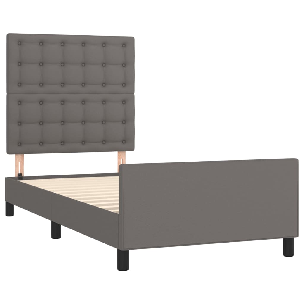 Estrutura cama c/ cabeceira couro artificial 80x200 cm cinzento