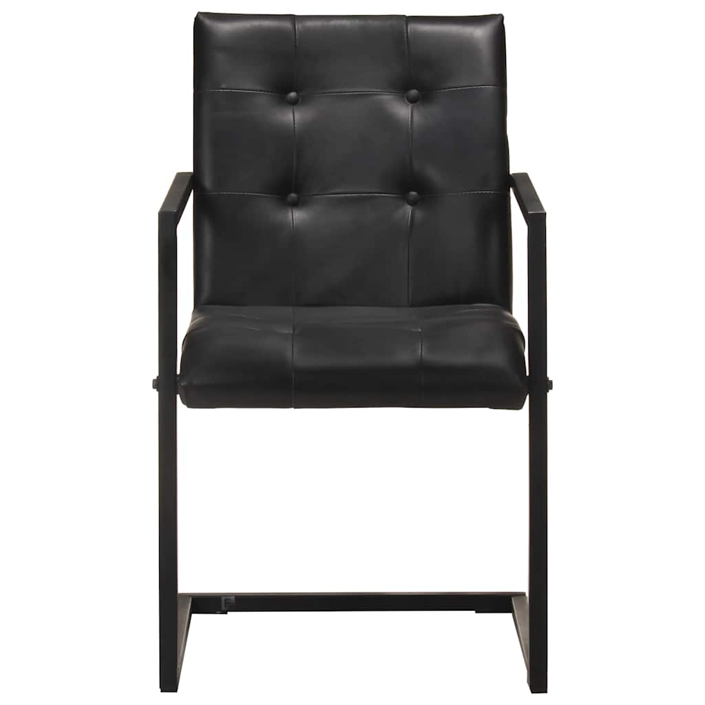 Cadeiras de jantar cantilever 2 pcs couro genuíno preto