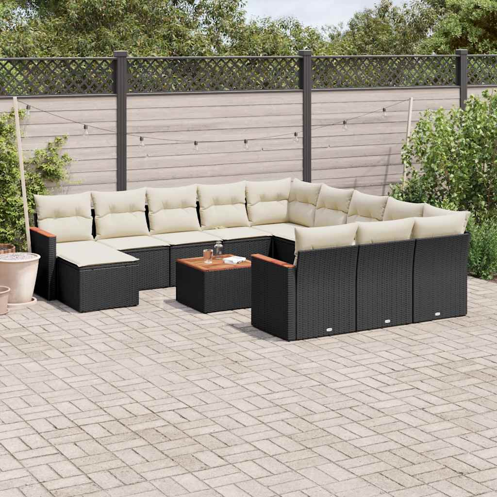 13 Pcs conjunto de sofás de jardim com almofadões vime PE preto