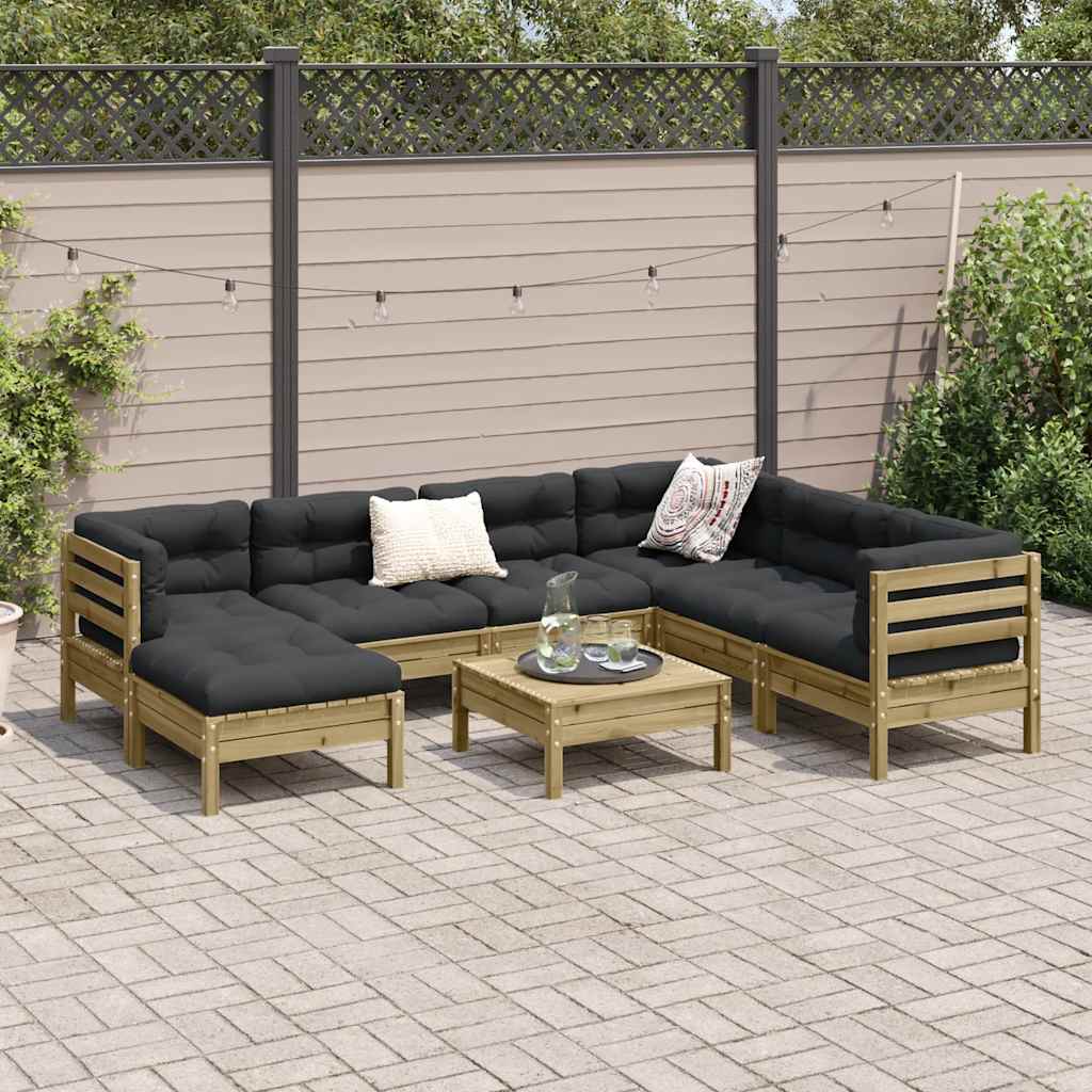 8 Pcs conj. sofás jardim c/ almofadões madeira pinho impregnada
