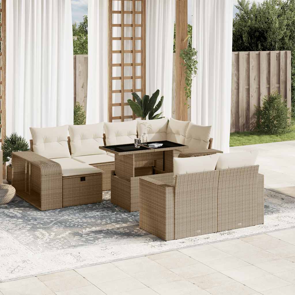 11 Pcs conjunto sofás de jardim c/ almofadões vime PE bege