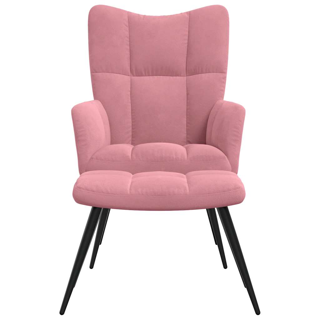 Cadeira de descanso com banco veludo rosa
