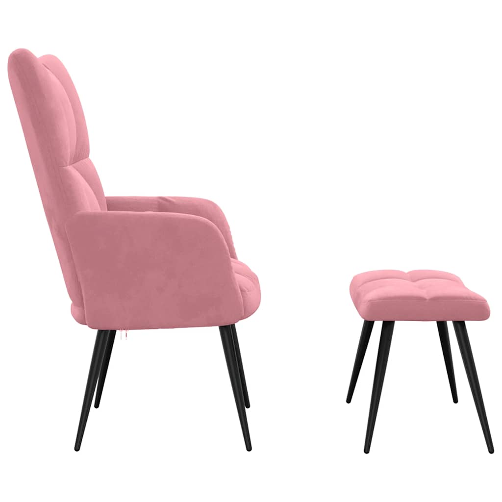 Cadeira de descanso com banco veludo rosa