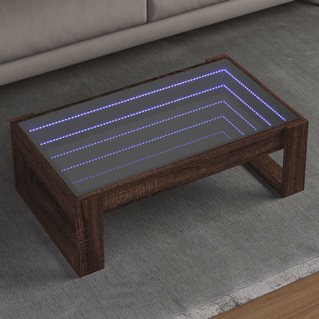Mesa centro luzes LED infinity 90x53x30 cm carvalho castanho