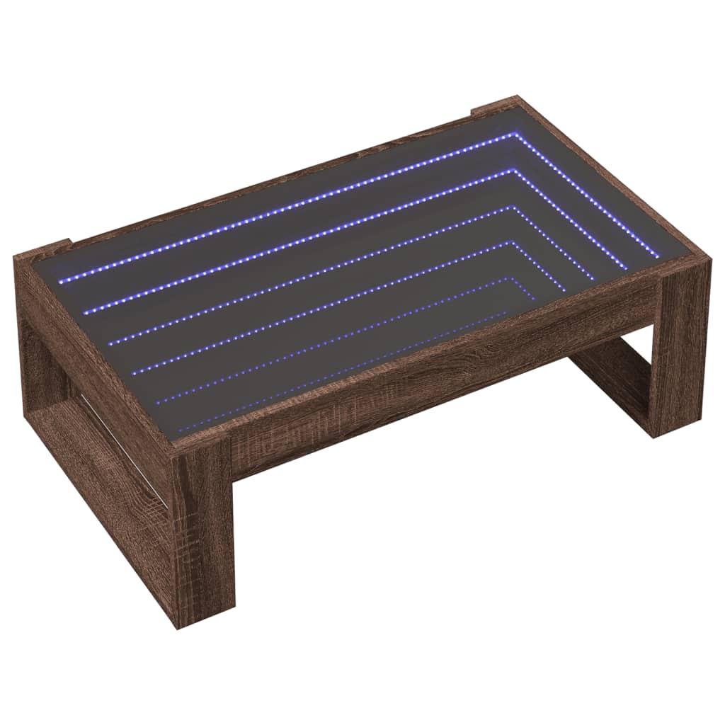 Mesa centro luzes LED infinity 90x53x30 cm carvalho castanho