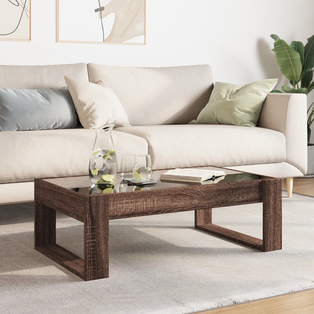 Mesa centro luzes LED infinity 90x53x30 cm carvalho castanho