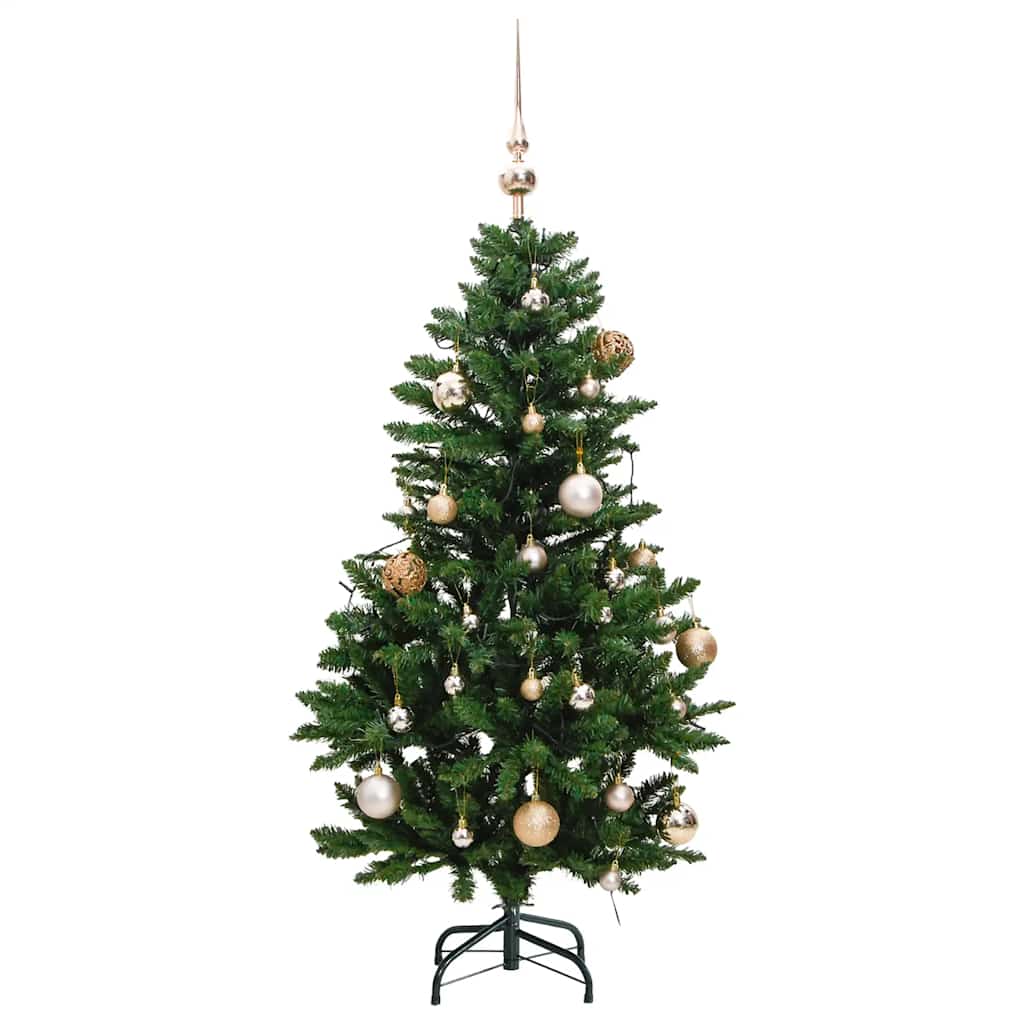 Árvore natal artificial articulada 150 luzes LED e bolas 120 cm
