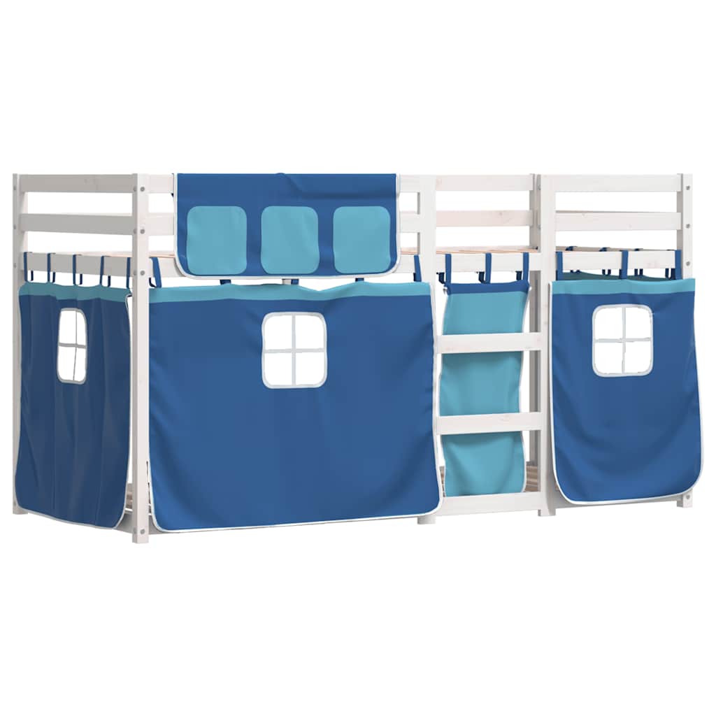 Beliche com cortinas 80x200 cm madeira de pinho maciça azul